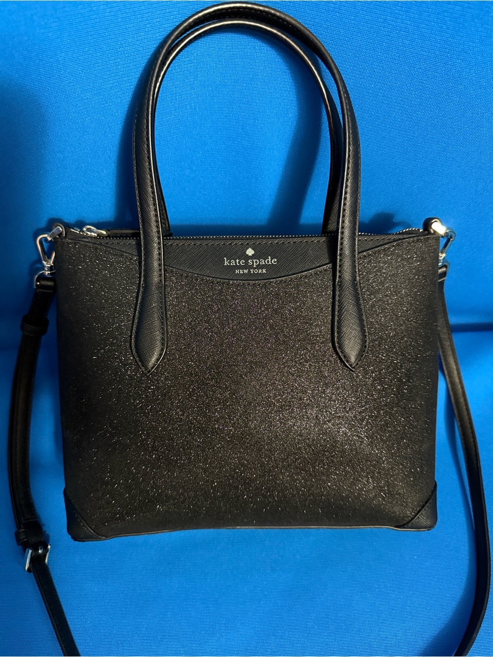 GORGEOUS KATE SPADE NEW YORK GLITTER SHIMMER SPARKLE BLACK SATCHEL CROSSBODY BAG